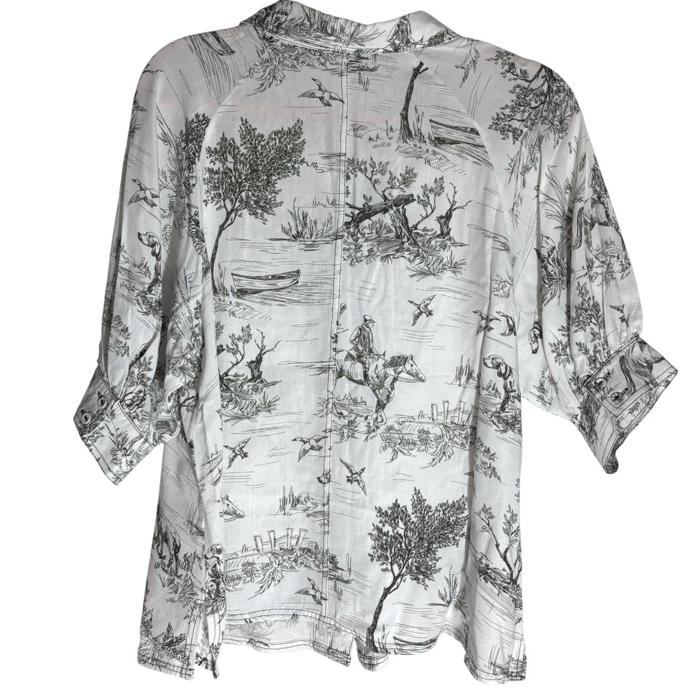 Umgee‎ Toile Puff Sleeve Blouse Top sz Md NWOT Rayon - Picture 4 of 12